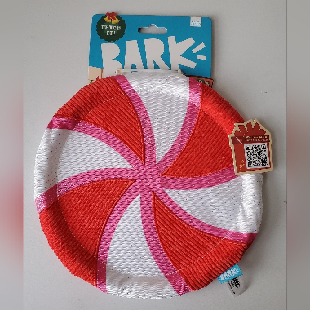 BARK Santa's Workchomp Holiday Puppermint Fetch Frisbee Crinkle Dog Toy NWT